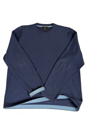 Eddie Bauer Men's M Cotton Knit Crewneck Sweater Slate Blue Contrast Trim